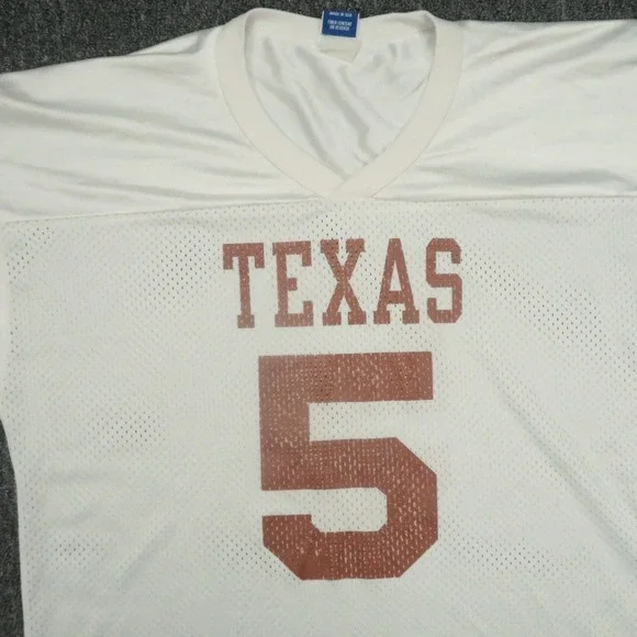 VINTAGE Texas Longhorns Jersey Mens 48 White‎ Champion USA Mesh #5